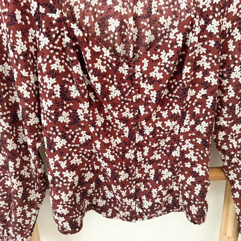 Abercrombie & Fitch Red Floral Sweetheart Corset Blouse Top Size Small